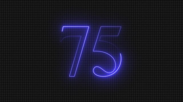 Glowing blue neon number fifteen on dark grid background