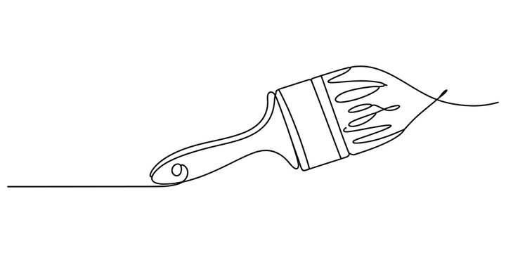 Continuous single line drawing of a paint brush painting a long straight line across the canvas creative art and design tool icon illustration isolated on transparent background, Vector