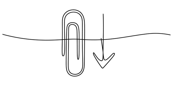 A black line art drawing of a paperclip and an anchor symbol representing connection and stability in a simple minimalist vector illustration style isolated on transparent background, Vector