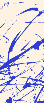 Blue Abstract Diagonal Brush Strokes on Beige Vertical Background, Bold Expressive Paint Marks and Fluid Curves, Contemporary Grunge Art Texture for Modern Bookmark Design