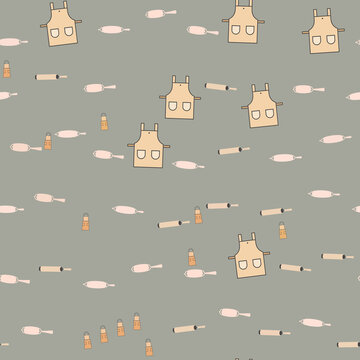 Seamless pattern with aprons and rolling pins