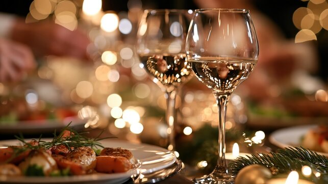 Elegant Christmas Dinner Party With Roasted Vegetables and Festive Decor