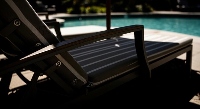 Luxury poolside lounge chair with striped cushion inviting relaxation by the shimmering water on a sunny day