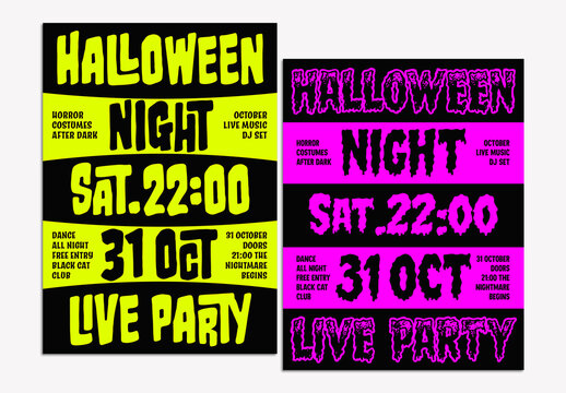 Halloween Night Party Poster Template Set