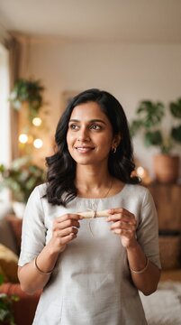 Young Indian Woman Holding a Rolled Scroll Document with a Smile