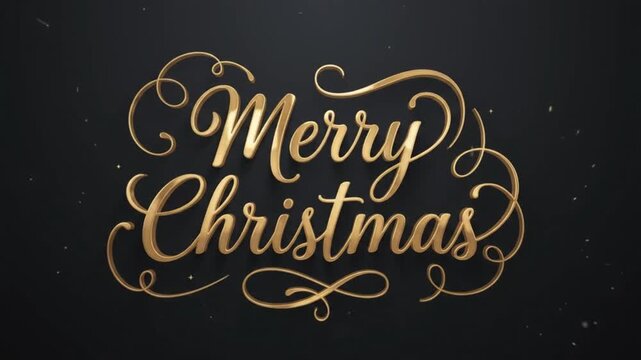 Merry Christmas festive gold typography with elegant calligraphic swirls and light sparkles
