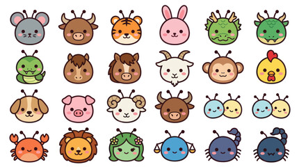 Obraz premium Cute animal zodiac icons collection