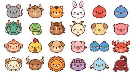 Fototapeta premium Cute animal zodiac icons collection