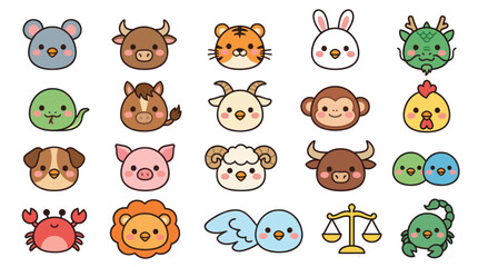 Fototapeta premium Cute animal zodiac icons collection
