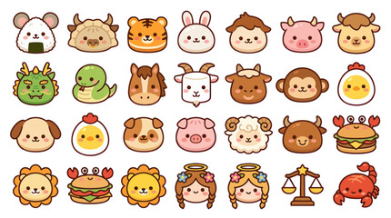 Fototapeta premium Cute animal zodiac icons collection