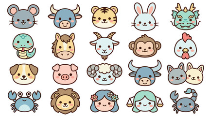 Fototapeta premium Cute animal zodiac icons set