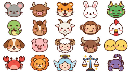 Fototapeta premium Cute animal zodiac icons set