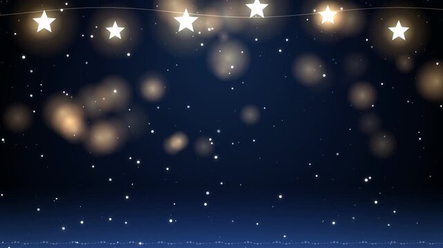 Festive star string lights background, with floating bokeh, particles for holiday, celebration and magical, event motion
