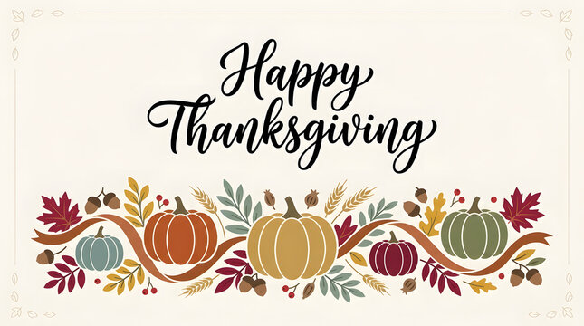 Happy thanksgiving banner featuring decorative pumpkins and autumn leaves fall season thanksgiving