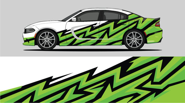 Car Wrap Design with Dynamic Racing Livery in Green and Black