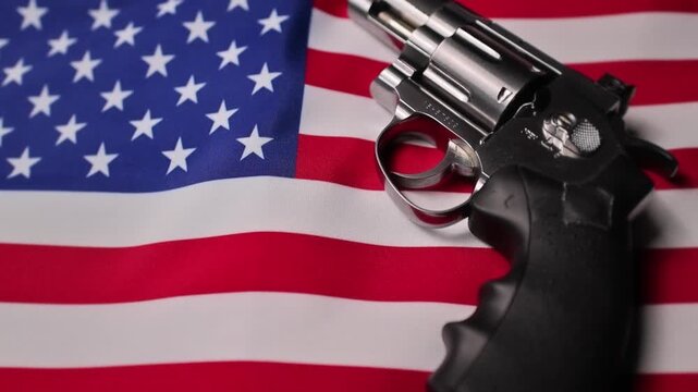 Revolver On United States Flag Close Up