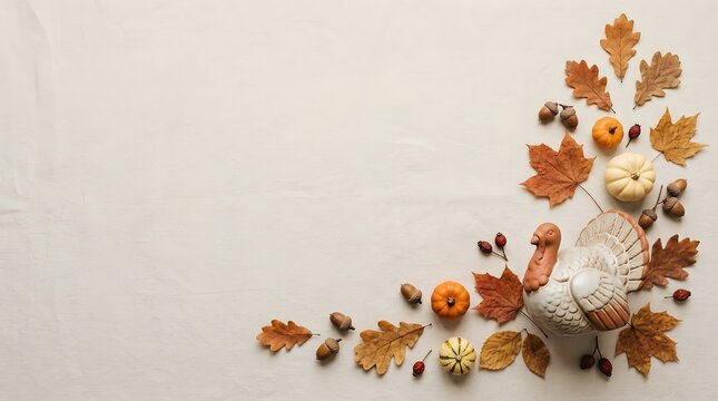 Beautiful autumn border made of colorful fall leaves and small pumpkins for a festive thanks giving holiday background