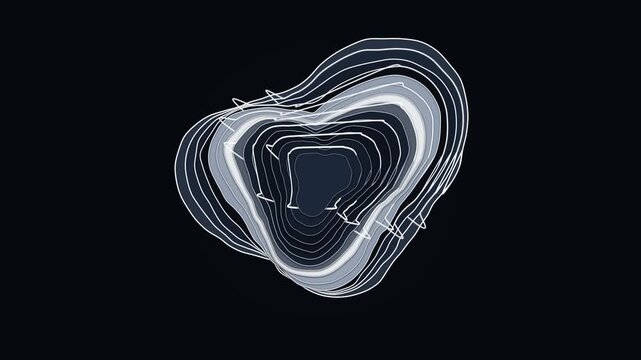 Abstract topographic line morphing animation with blue monochromatic layers on dark background, contour lines