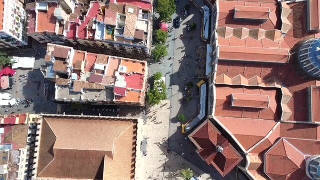 Valencia Spain Pl del Mercat Street Aerial Drone 4K