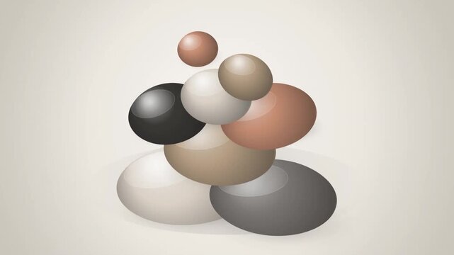 Balanced stack of smooth polished stones for zen meditation, relaxation and wellness concepts animation