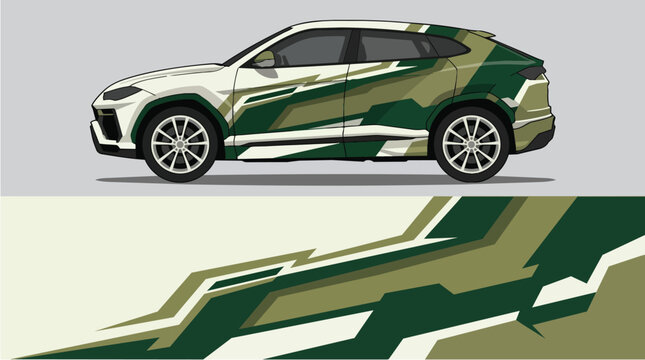 Camouflage Car Wrap Design in Green and Tan