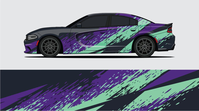 Car Wrap Design with Dynamic Splatter Decal in Purple and Mint Green