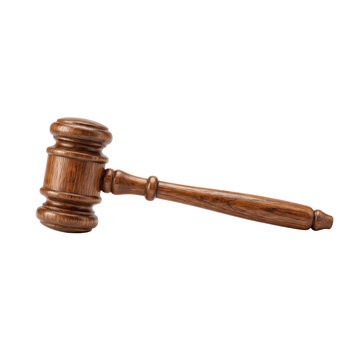 Wooden judge gavel isolated on a transparent background for legal and
