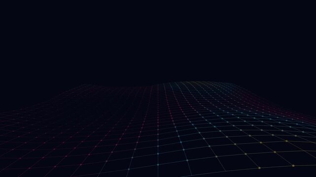Futuristic glowing digital wave grid motion background: abstract technology data network loop