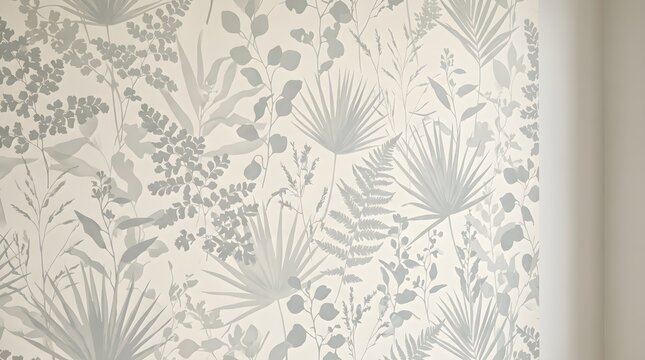 Dense Gray Tropical Palm and Fern Botanical Wallpaper Background