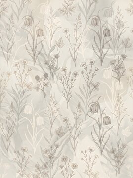 Detailed Botanical Wildflowers and Fine Grasses Seamless Pattern