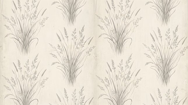 Repeating Meadow Grass Tufts and Wildflowers Seamless Pattern