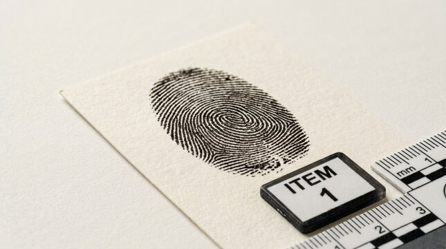 Fingerprint evidence on paper with item label and ruler forensic investigation concept