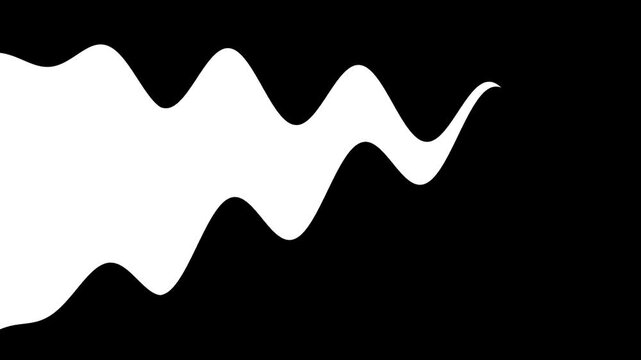 Minimal white organic wave forms with flowing zigzag edges emerging against a black screen, bold monochrome contrast and smooth curved silhouettes for abstract motion backgrounds. 4k video