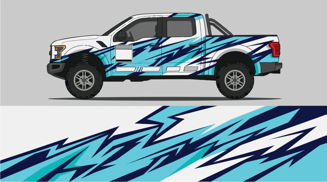 Car Wrap Design with Dynamic Lightning Decal in Blue and Dark Navy