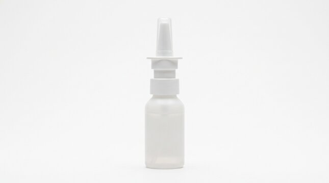 White nasal spray bottle on a plain background
