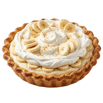 Delicious homemade banana cream pie with whipped cream topping transparent background