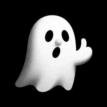 Playful and spooky white ghost giving a cheerful thumbs up gesture, floating in a black background