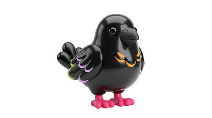 Fototapeta premium Cute black crow toy isolated on transparent background for halloween design