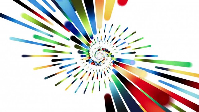 A spiral of bright primary colors rotates on a white screen. It is a clean and professional animation for modern branding. 3D render motion.