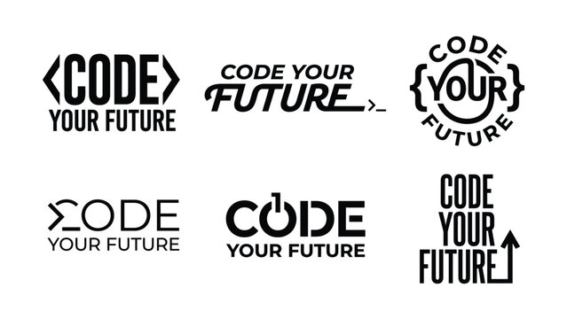 Code Your Future typography lettering set programming coding software developer syntax brackets badge text logo vector bundle