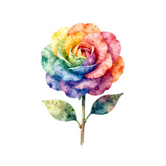Fototapeta premium Watercolor rose with petals painted in rainbow colors and dewdrops