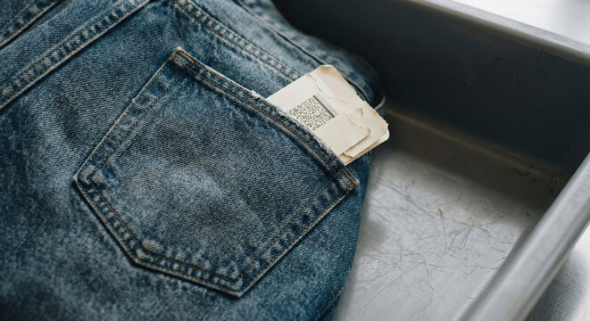 Jeans in tray at airport security checkpoint