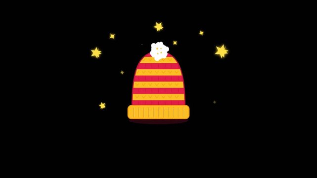 Animated festive winter beanie hat with floating sparkles