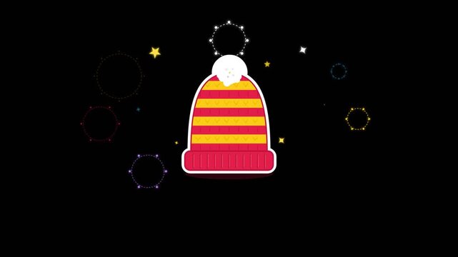 Animated colorful winter knit hat on black background
