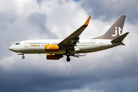 Jettime Boeing 737-700 (OY-JTY) arriving at London Heathrow Airport on April 26, 2016 in London, United Kingdom