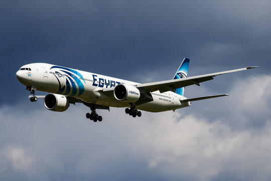 Egyptair Boeing 777-300ER (SU-GDM) arriving at London Heathrow Airport on April 26, 2016 in London, United Kingdom