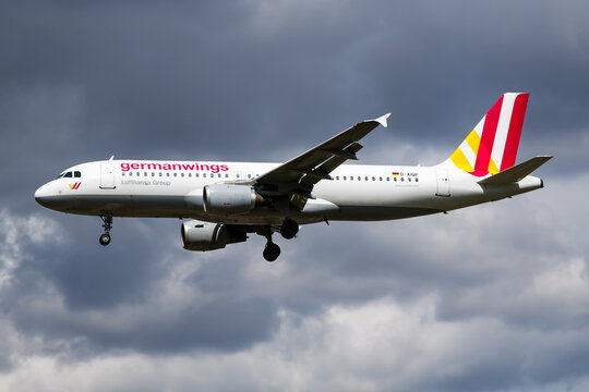 Germanwings Airbus A320 (D-AIQP) arriving at London Heathrow Airport on April 26, 2016 in London, United Kingdom