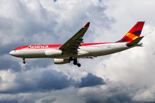 Avianca Airbus A330-200 (N969AV) arriving at London Heathrow Airport on April 26, 2016 in London, United Kingdom