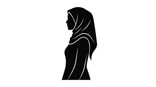 Woman wearing hijab in profile black silhouette