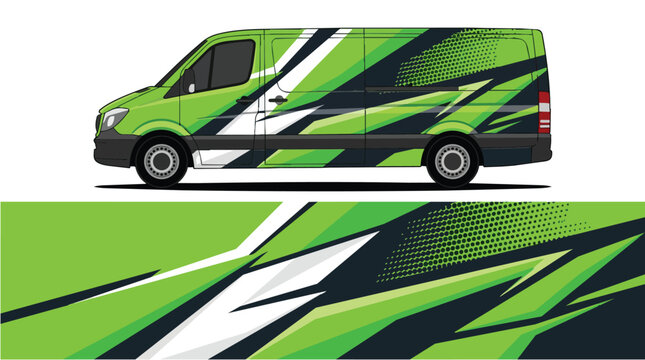 Car Wrap Design with Dynamic Green and Black Diagonal Decal